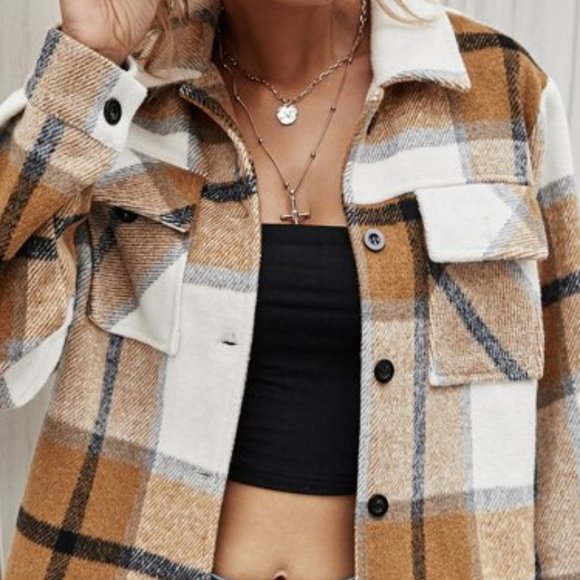 Plaid Print Crop Jacket Button Down - Picture 3 of 5